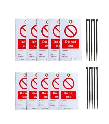 Image of LIVELIFEBETTER® Do Not Use Tags - Set of 10 with Cable Ties for Lockout, Isolation Warnings, Records & H&S Lock Off Tags, Do Not Operate - Durable Polypropylene (PP) Material