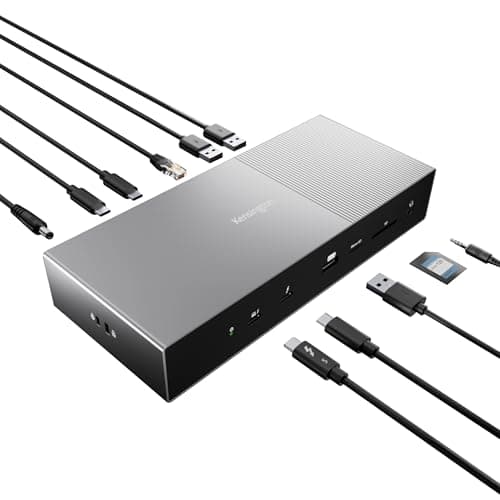 Image of Kensington SD5000T5 EQ Thunderbolt 5 Docking Station, Triple Monitor 8K/4K, SD & Micro SD Card Readers, 140W Power Delivery, 3 x Thunderbolt 5 ports, Ethernet & USB-A 3.2 Gen2 - Space Grey (K35201EU)