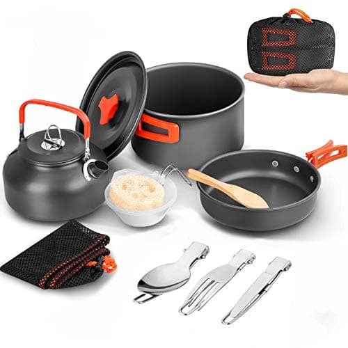 Image of Camping Cookware Kit, Camping Cookware Set Outdoor Cooking Pot Pan Kettle Lightweight Camping Accessories Backpacking Hiking Gear for 2 to 3 People Picnic,Travel (Orange)