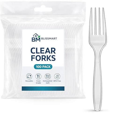 Image of BLISSMART Clear Plastic Forks 100 Pack (4 x 25) Heavy Duty Reusable & Dishwasher Safe, BPA-Free Food-Grade Forks for Parties, Catering & Everyday Use