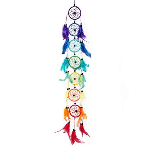 Image of Pink Pineapple Handmade Bohemian Dream Catcher Ethical Hanging Dreamcatcher Wall Art with Rainbow Coloured Feathers and Beads with Traditional Crochet Design - (6 x 50 cm)