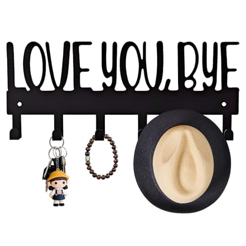 Image of Chersun Love You Bye Key Holder, Black Metal Wall Mounted Key Hooks Above Door Sign, Home Signs Wall Decor Hanger Decorative Accessories with 6 Hooks for Coats Hats Bags, Gifts for Women Men