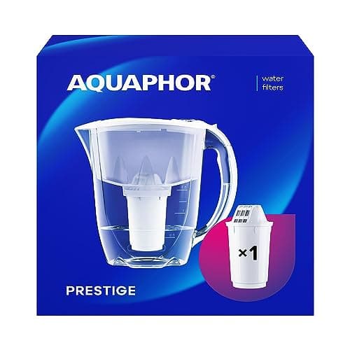 Image of AQUAPHOR Water Filter Jug Prestige I 1 X A5 Filter Included I Capacity 2.8l I Fits in the fridge door I Reduces Limescale Chlorine & Microplastics White