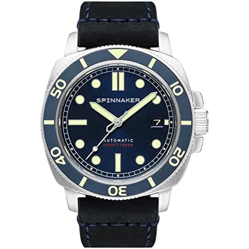 Image of Spinnaker Hull Diver Men's Automatic 3 Hands Watch with Dark Blue Dial and Dark Blue Genuine Leather Strap - SP-5088-02
