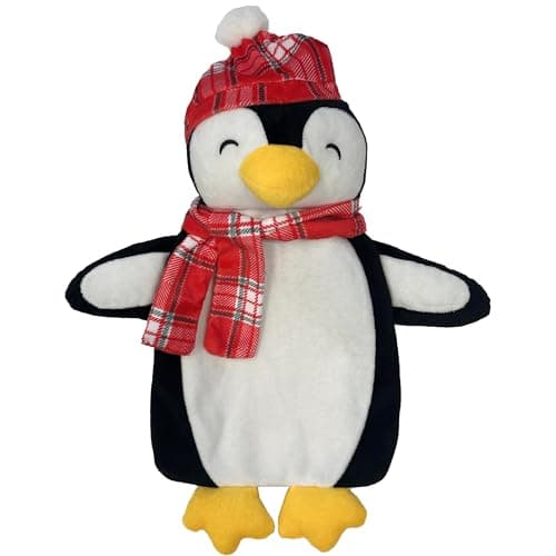 Image of OLIVIA ROCCO Christmas Hot Water Bottle with Cover Winter Fun Festive Gift Idea for Kids and Adults UK Safe Tested Natural Rubber 1 Litre Bottle (Penguin)