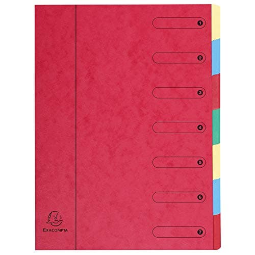 Image of Exacompta - Ref 5107E - Harmonika Multipart File - 24.5 x 32cm in Size, Suitable for A4 Documents, 7 Multi-Coloured Tabbed Sections, Premium Pressboard Cover - Red Cover