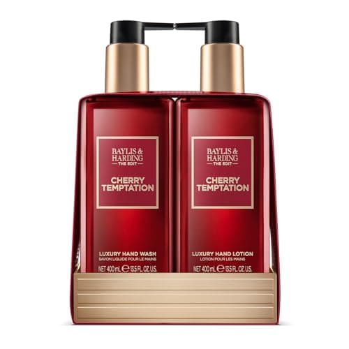 Image of Baylis & Harding The Edit Cherry Temptation 2 Bottle Set, 400 ml Hand Wash & 400 ml Hand Lotion - Vegan Friendly (Pack of 1)