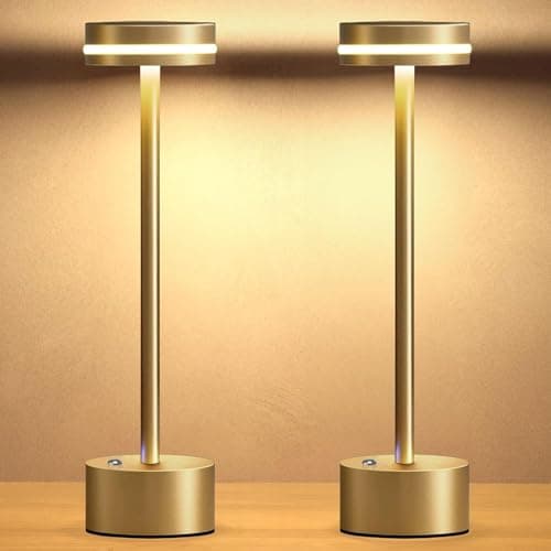 Image of 2 Pack Rechargeable Table Lamp - Cordless Bedside Lamps for Bedroom, Touch Sensitive Dimmable Table Lamps, Wireless Portable Battery Operated Lamp, Modern LED Nightstand Light for Living Room (Gold)