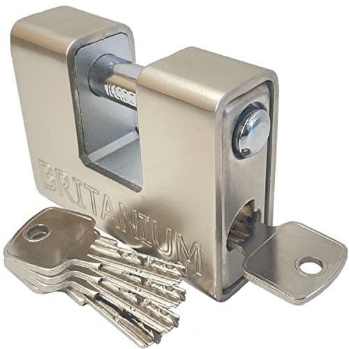 Image of Britanium® BRP74 [Armoured] High Security Container Padlock - [Heavy Duty] - [Anti Drill Cylinder] - Also Ideal Motorbike, Shed & Garage Lock (5 Keys) Silver