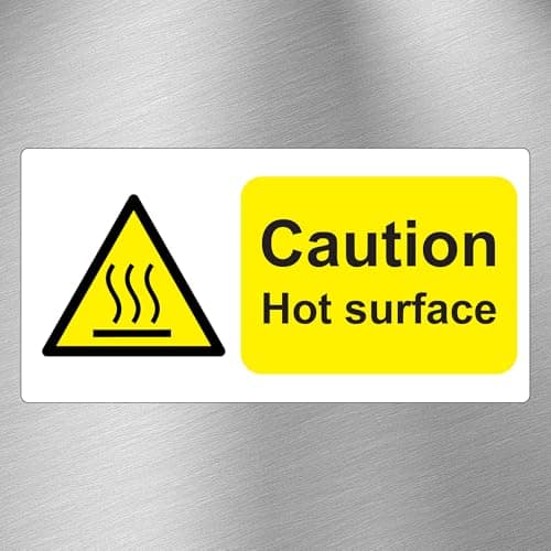 Image of Caution Hot Surface Safety Signs - Self Adhesive Stickers 100mm x 50mm (Ten Pack)