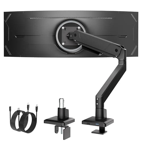 Image of monTEK Single Monitor Arm with USB for Max 45 Inch Ultrawide Screens Adjustable Monitor Desk Mount Holds 35 Lbs Cable Management with C Clamp/Grommet Desk Mount, VESA 75/100mm