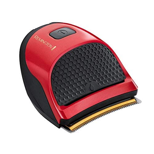 Image of Remington Manchester United Quick Cut Hair Clippers with 9 Guide Combs for Trimming and Detailing with Barber Cape, Black and Red