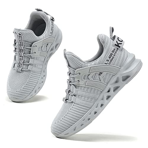 Image of Kricely Boys Kids Trainers Boys Tennis Shoes Girls Running Walking Shoes School Gym Sports Trainers Breathable Lightweight Sneakers(Grey 3 UK)