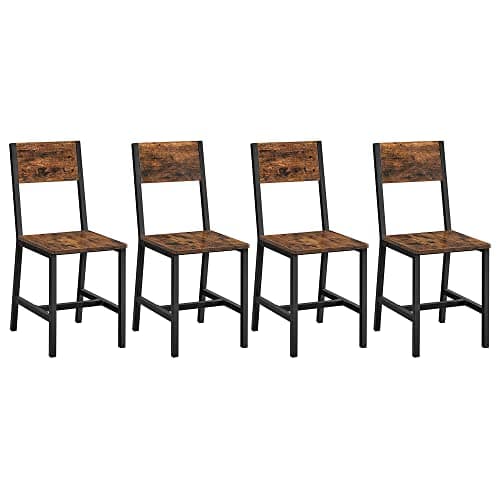 Image of VASAGLE Dining Chair Set of 4, Steel Frame, Industrial, for Dining Room, Living Room, Kitchen, Rustic Brown and Ink Black LDC992B01