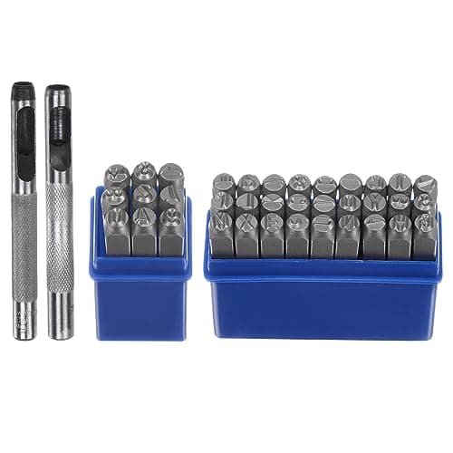 Image of sourcing map 36pcs Metal Stamping Kit 1/4" (6mm) (A-Z, 0-8, "&" Symbol) Steel Letter Punch Press Tool with Hole Punch to Stamp on Metal, Plastic, Wood, Leather, Silver