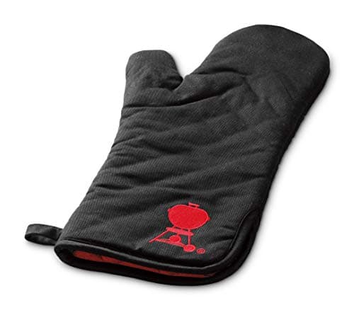 Image of Weber Grill Glove - Long, Black Glove with red embroidered Kettle Grill motif, protects Hands from Heat - Black (6472)