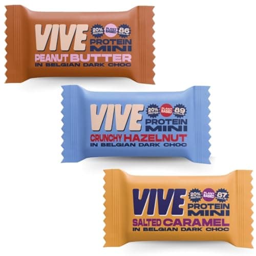 Image of Vive Dark Chocolate Coated Mixed Box Protein Bites - Gluten Free and Vegan - High Fibre Mini Protein Bars - Pack of 21