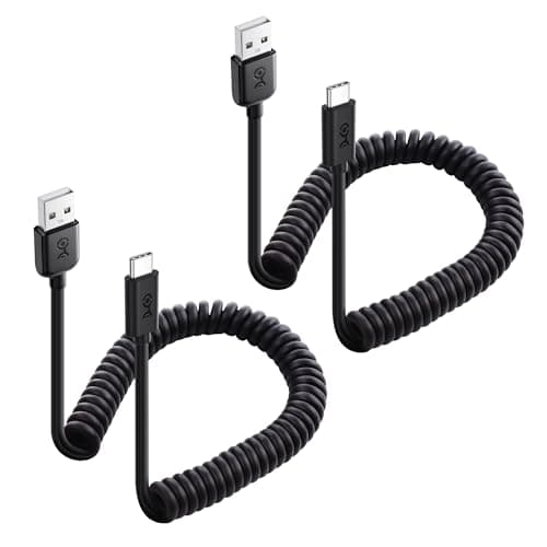 Image of Cable Matters 2-Pack, USB to USB C Coiled Cable with 3A/15W Fast Charging 0.3-1.2m, Support Apple CarPlay, Android Auto, Coiled USB A to USB C Cable, for iPhone 16 Pro Max, Galaxy S23, iPad