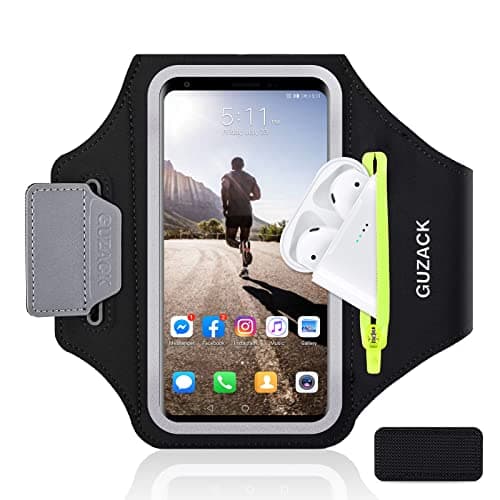 Image of MR.LUYU Running Armband with Zipper Pocket, Sports Phone Armband for iPhone 17 Pro Max/16 Pro/15 Pro/14/13 Pro/12 Phone Holder for Running with Anti-Fall Buckle Up to 6.9" (A - GreenZipper)