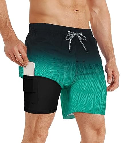 Image of APTRO Mens Swimming Shorts Swimming Trunks Men Compression Liner Swim Shorts 7" Board Shorts Gradient Green MK183 S