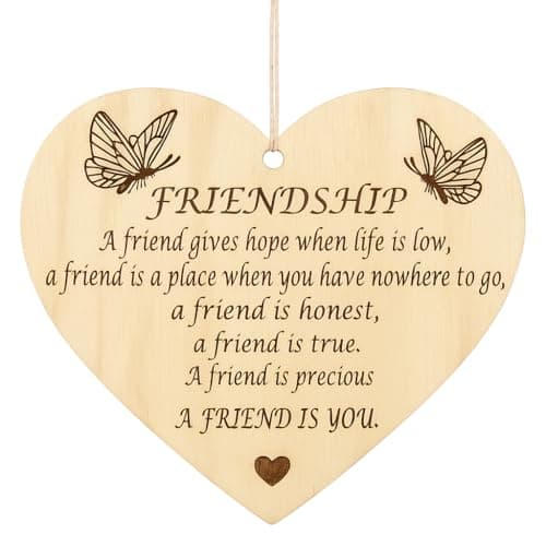 Image of Friendship - handmade wooden hanging heart plaque gift best friendship wooden heart plaques with quotes friendship signes