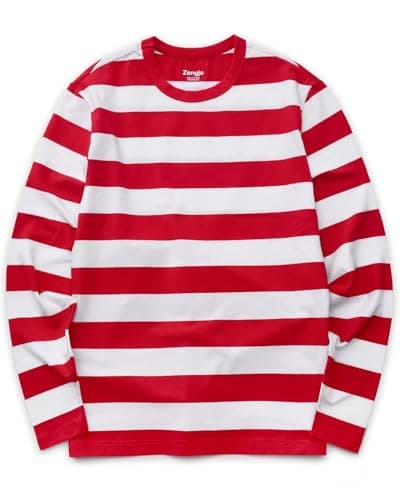 Image of Zengjo Mens Striped Long Sleeve T Shirt(Red White,XL)