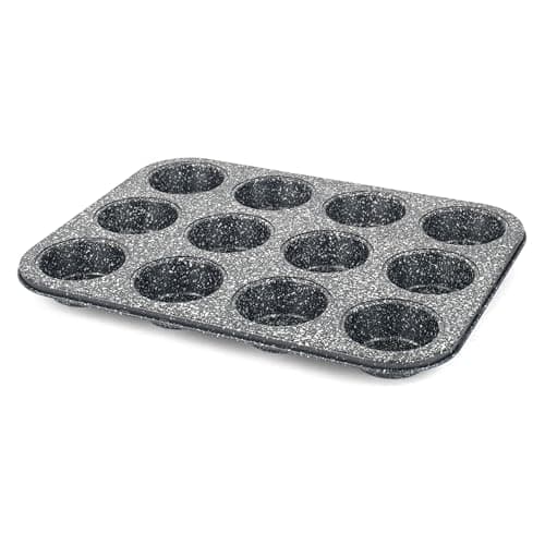 Image of Salter BW070381EU7 Megastone 12 Cup Muffin Pan - Large Baking Tray, Cake Tin, Non-Stick Coating, PFOA-Free, Oven Safe, Long-Lasting Bakeware, Strong & Durable Carbon Steel