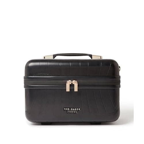 Image of Ted Baker Black Croc Icon Vanity Case Travel Makeup Bag Hard Shell Cosmetic Case Toiletry Bags Portable Carry Handle & Strap Logo Lining, 36cm Travel Organiser with Compartments 17L Capacity