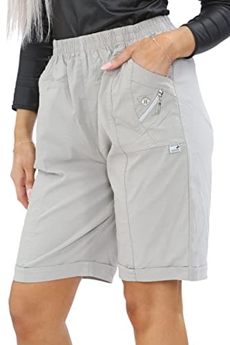Image of Womens Cherry Berry Shorts - Ladies Plain Capri Length Stretch Fit Pull On Elasticated Waist Summer Crop hot Pants Short Pants Plus Size UK 10-20 (Beige, 18)