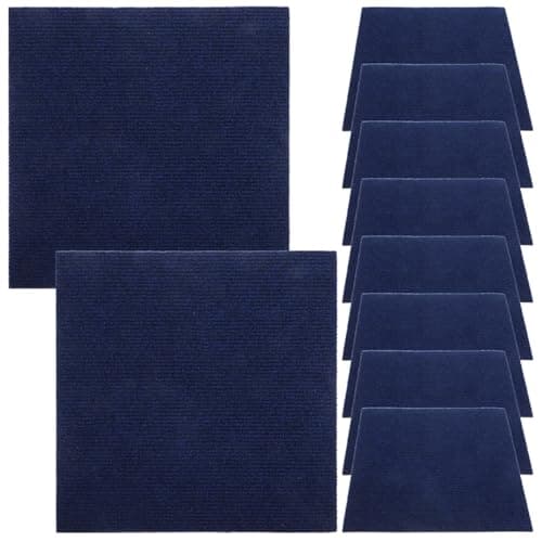 Image of Baluue Self Adhesive Carpet Tiles - 10 Pack Peel and Stick Floor Tiles, 30x30cm Non-slip Sticky Flooring for Bedroom & Office, Removable DIY Carpet Square Mats for Home, Navy Blue