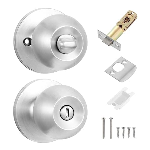 Image of Coolty Privacy Door Knobs Keyless Lock Set Round Door Handle for Bedroom Bathroom Interior Doors Privacy Use(Silver)