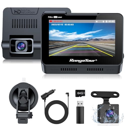 Image of Range Tour Car Dash Cam Front and Rear with 64GB Memory Card, Dual Dashcam 170° Wide Angle 4.3in Dashboard Cam Waterproof Reverse Camera Driving Recorder with Parking Monitor Loop Recording G-sensor
