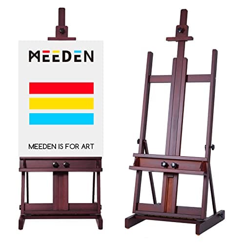 Image of MEEDEN Large H-Frame Beechwood Easel – Adjustable Heavy-Duty Artist Stand with Storage Tray, Fits 78" (198cm) Canvases – Deep Walnut Finish for Studio & Adults