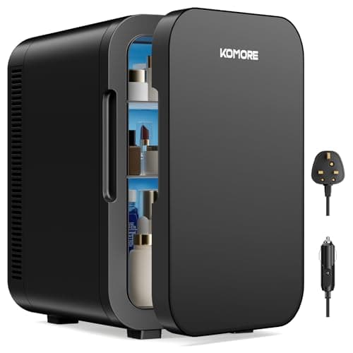 Image of KOMORE Mini Fridge 18 Litre, Mini Fridge for Bedrooms with Handle, Portable Small Refrigerator, Cooler & Warmer for Drinks, Car, Travel, Cosmetics/Makeup/Skincare, AC+DC Power (Black)