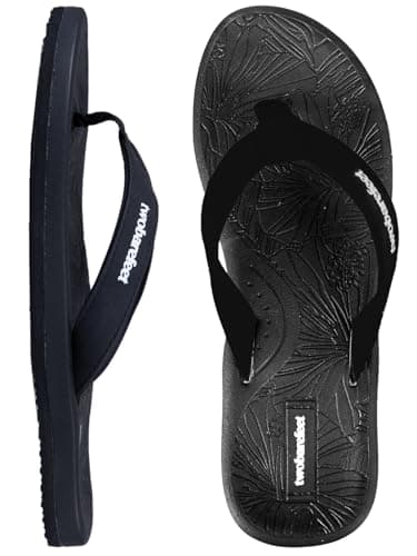 Image of Two Bare Feet Women's Flip Flops – Comfortable Lightweight Beach Sandals, Non-Slip Sole, Waterproof Summer Sliders – Perfect for Holiday, Pool & Casual Wear (Blossom (Black), 6)