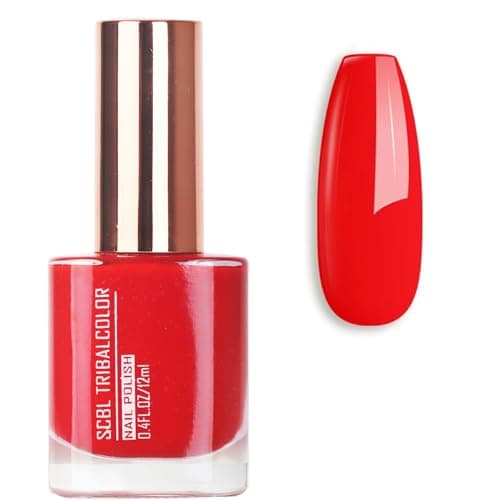 Image of Quick Dry Red Nail Polish - Long Lasting Chip Resistant Varnish for DIY Nail Art Manicure at Home - No UV Needed