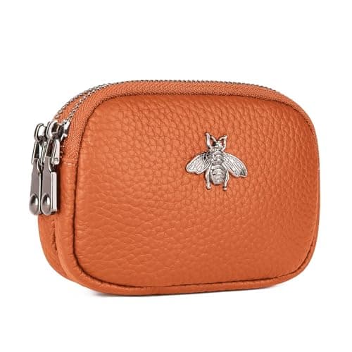 Image of MAVHVAM Ladies Genuine Leather Small Purse for Women Mini Coin Wallets Pouch Campact Credit Card Holder with Double Zip (Orange)