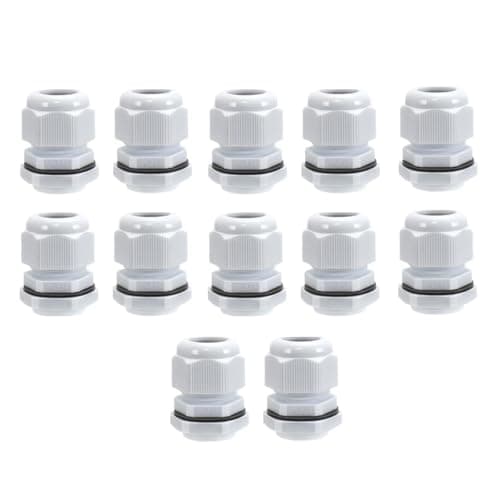 Image of Pack of 12 Black 20mm Nylon Cable Glands, Suitable for 6-12mm, M20 Thread IP68 Gland Connectors - AVARTEK (White)