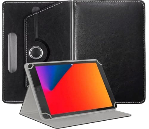 Image of EKAM Universal Stand Folio Case Cover for All 8" Tablets (Fire HD 8, Lenovo Tab M8 8 inch, iPad Mini 5/4/3/2/1,iPad mini 6), PU Leather case Fit for all 8inch tablets (Black)