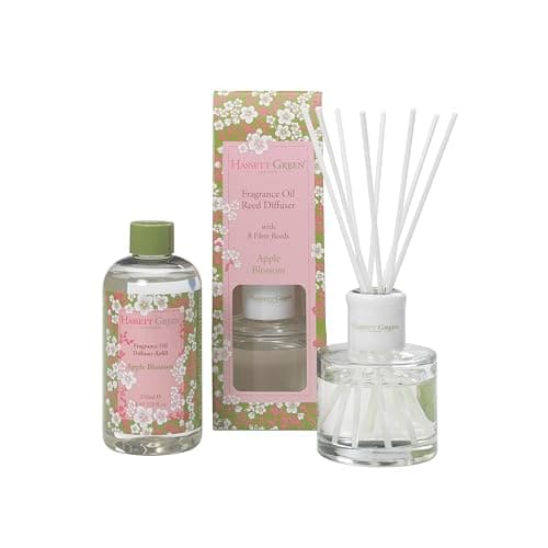Image of Hassett Green London - Apple Blossom Reed Diffuser & Refill Set - 100ml Glass Diffuser with 8 Fibre Reed Sticks + 250ml Fragrance Oil Refill