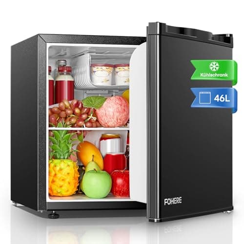 Image of FOHERE Mini Fridge 46L, Small Table Top Fridge, Low Noise, Adjustable Temperature Control & Legs, Reversible Door, Compact Wine&Beers Cooling, Black
