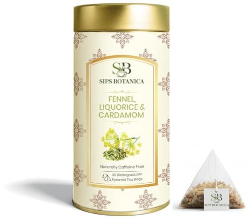 Image of SIPS BOTANICA Fennel Liquorice and Cardamom Tea | Box of 30 Teabags | Premium Quality Herbs | Plant-Based, Compostable & Biodegradable Pyramid Tea Bags