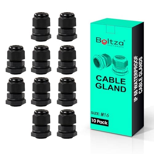 Image of Boltza® Black Nylon Cable Gland – IP68 Waterproof Cable Connector for Electrical Enclosures, Junction Boxes, Outdoor Use – Conduit Gland – 10 Pack (M16)