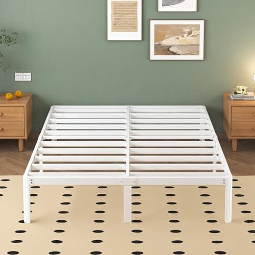 Image of Lutown-Teen 6ft Super King Bed Frame 30.5 cm High with Rounded Corner Legs, Heavy Duty Metal Bed Frame Super King Size 180x200 with Steel Slats Support, Noise Free, Easy Assembly,White