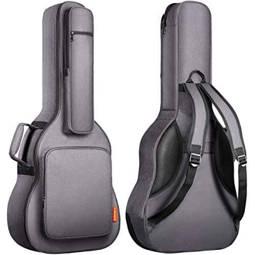 Image of CAHAYA Guitar Case 18MM Padding Guitar Gig Bag Deluxe Blended Fabric Exterior with Plush Micro-Polar Fleece Lining, 5 Pockets for 40 41 42 Inches Acoustic Classical Guitar, Grey, CY0176