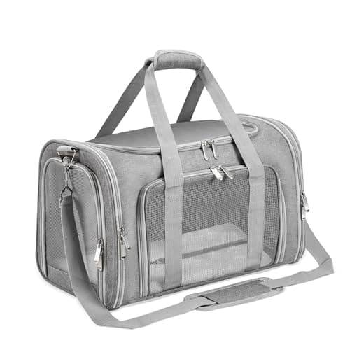 Image of Soft Sided Cat/Pet/Dog Carrier Bag,Portable Foldable Pets Travel Carriers For Cats/Dogs With Shoulder Strap & Removable Mat,Durable Puppy Basket of 16 lbs Airline Approved - Grey