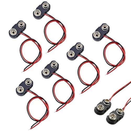 Image of 6pcs 9V Battery Snap Connector,PP3 Battery Snap Connector Plastic BatterySnap(T-type) with 15cm Flying Leads,Black Hard Plastic Housing BatterySnapConnector Black Red Cable Connection