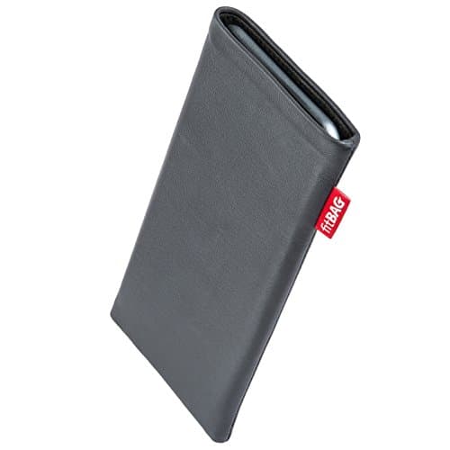 Image of fitBAG Beat Gray custom tailored sleeve for Motorola Edge 20 | Made in Germany | Fine nappa leather pouch case cover with MicroFibre lining for display cleaning