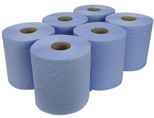 Image of 6 X Centrefeed Blue Rolls | 2 Ply Embossed Paper Towels | Strong & Absorbent | 6-Pack | Sustainable & UK Supplier | Perfect for Commercial & Kitchen Use Cleaning Toilet