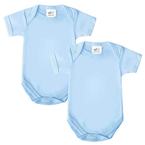 Image of Baby Bodysuits, Baby Vests, Newborn Vests, Cotton Short Sleeved, British Made for Boys or Girls, 2 Pack, Blue, Newborn